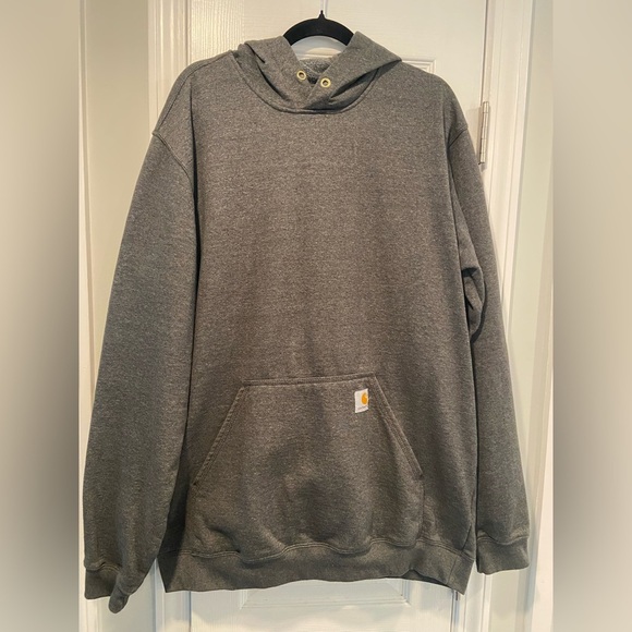 Carhartt Mens Size L Tall Gray Hoodie Pullover Kangaroo Pocket Logo Loose Fit - Picture 1 of 10